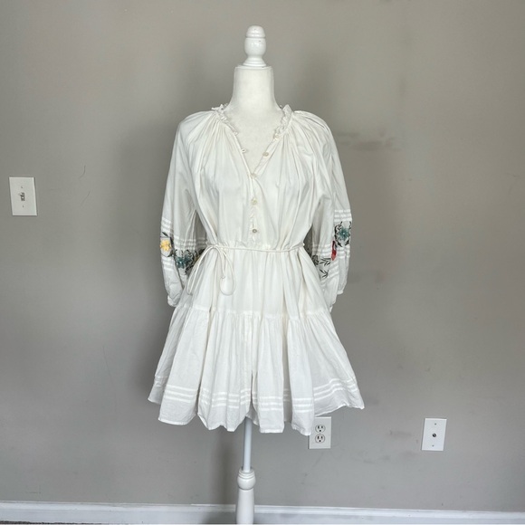 CLEOBELLA JADA TIERED MINI DRESS FLORAL EMBROIDERY WITH SLEEVES SIZE MEDIUM - Picture 3 of 16